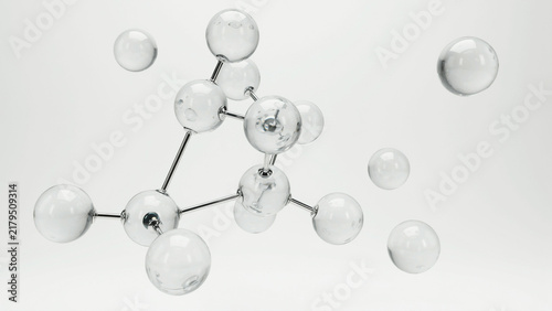 Molecular Structure Illustration Showing Chemical Bonds Between Spherical Atoms in Three Dimensions