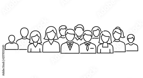 Foto Line drawing of a diverse group of people represented by simple outline figures