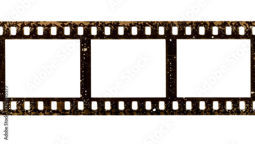 Vintage film strip with three blank frames, isolated on transparent background