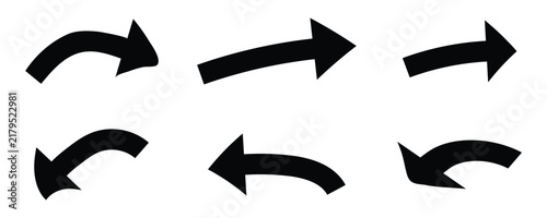 Hand-drawn arrow doodles - Sketchy black arrows set, Marker pen pointer icons, Curvy directional symbols. Arrow doodle set. 