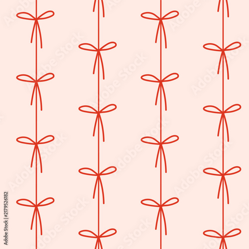 Cute seamless pattern with red bows and ribbons in a coquette style. Perfect for fabric, wrapping paper, wallpaper, textile and stationery design. Vector hand-drawn doodle illustration