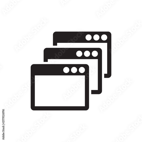 Black and White Cascading Browser Windows Icon