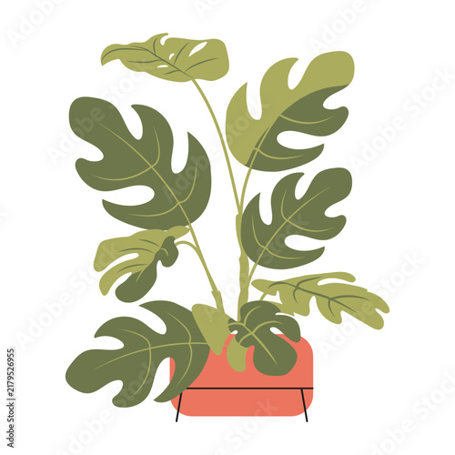 Modern Potted Monstera Houseplant Illustration with Minimalist Aesthetic