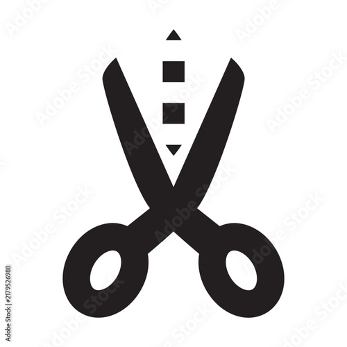 Black Scissors Silhouette Icon Featuring a Dotted Cut Line for Design Projects