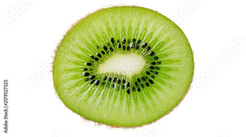 Fresh green kiwi slice with black seeds, isolated on transparent background