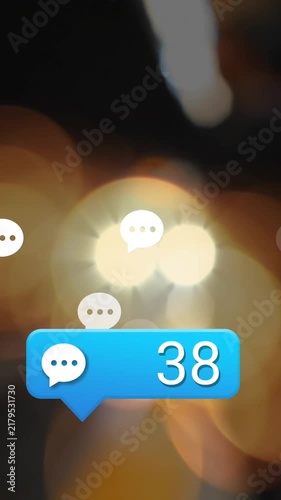 Animation of message icon with increasing numbers against a train arriving at a station