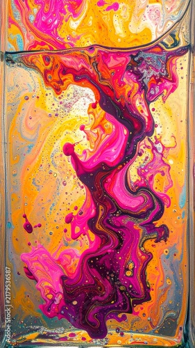 Colorful swirls of paint flow together in water creating an abstract art piece