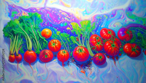 Fresh vegetables on a colorful background with vibrant colors and artistic design