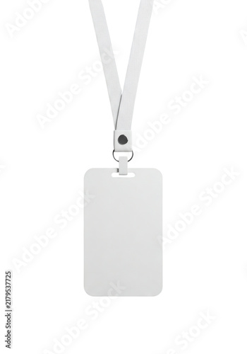 Fotografía Blank white ID card badge holder with fabric lanyard strap, isolated on transparent background for corporate identity, office supplies, or event access branding mockup
