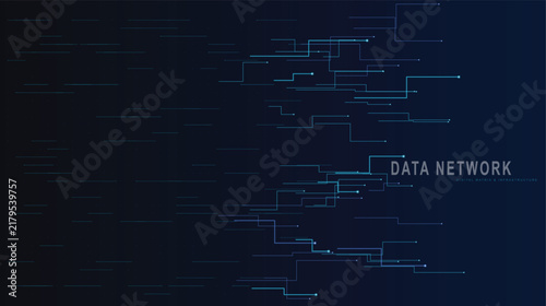 Abstract data network background featuring blue circuit lines on dark blue gradient for cybersecurity and technology concept.