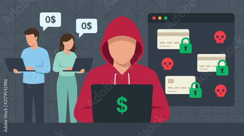 Foto Cybercrime and financial fraud with hacker, secure vs insecure online transactio