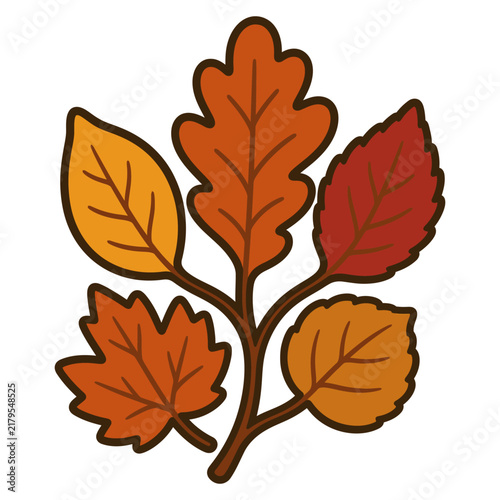 Autumn leaves branch illustration with vibrant orange and red colors