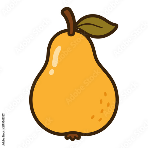 Yellow pear fruit illustration with a single green leaf icon