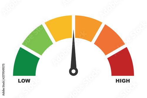 Meter gauge icon, scale with arrow vector on white background