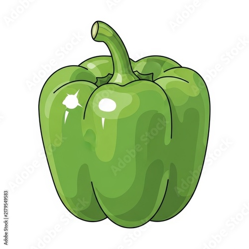 Fresh Green Bell Pepper Illustration Isolated on White Background.