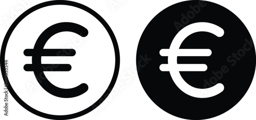 Euro currency symbol vector icon set in black and white circle design with money sign financial icon vector graphic
