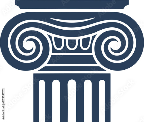 Classic ionic order column capital symbol in dark blue for ancient architecture projects.