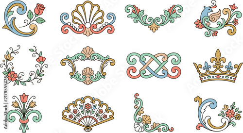 classic rococo ornate frames and decorative elements elegant designs for various embellishments.