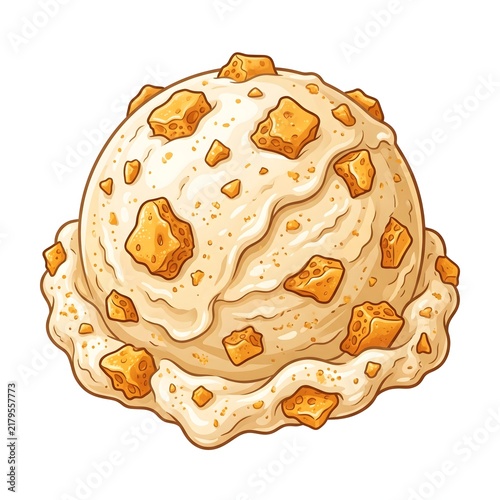 The image depicts a scoop of ice cream, likely caramel or butterscotch flavored, with a creamy, light brown texture.