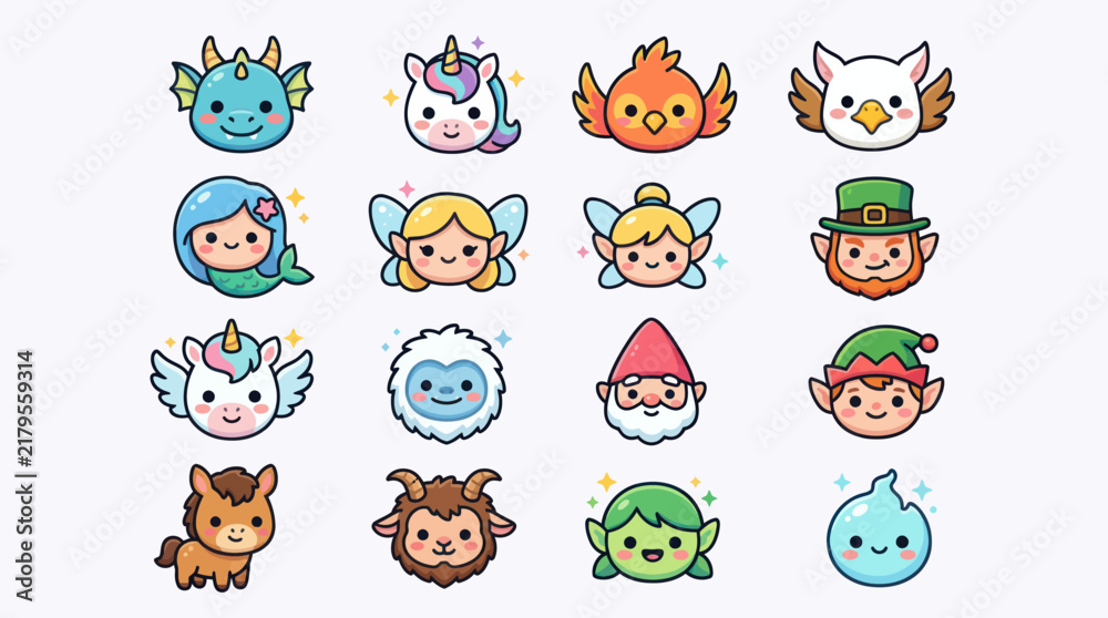 Fototapeta premium Mythical creature and fantasy character icons