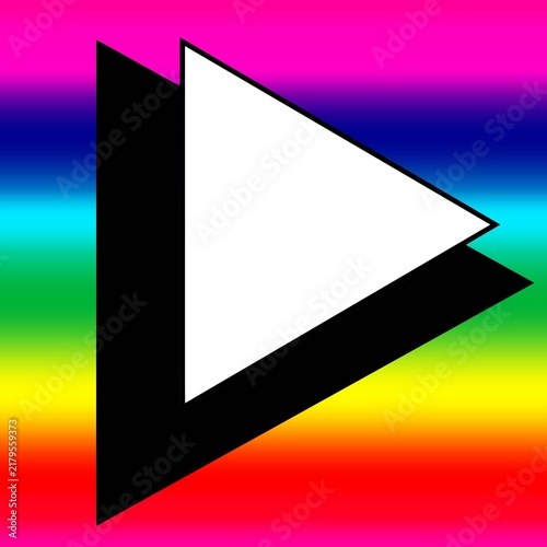 Retro 80s white and black triangles rainbow background pride play button outline