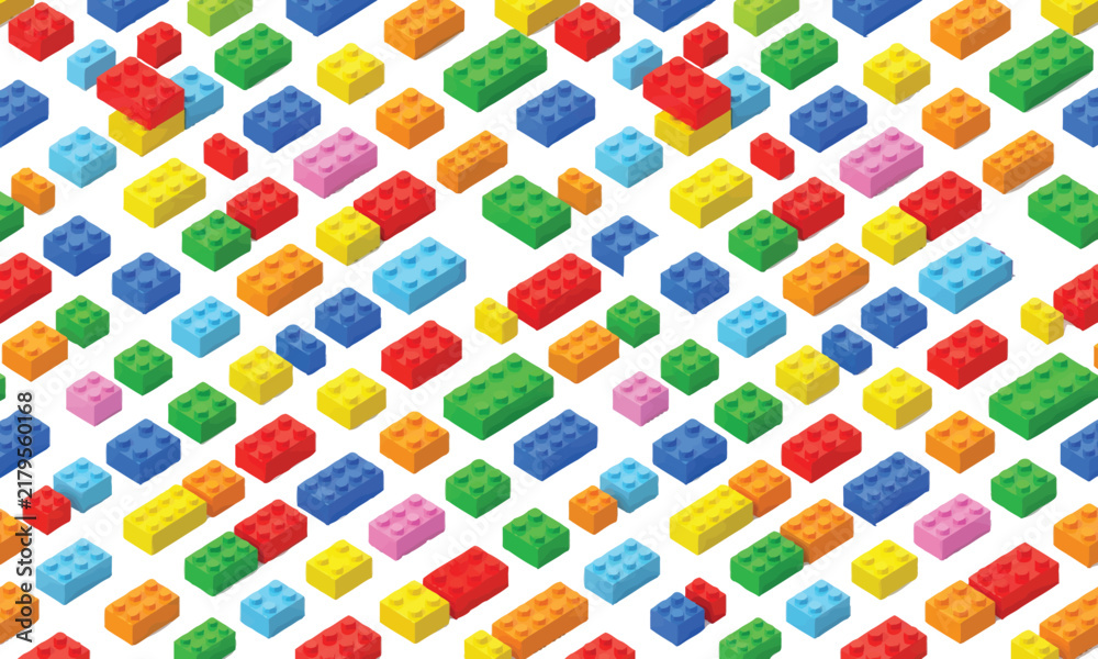 Fototapeta premium Isometric colorful building block pattern with primary colors for toy store background and children play area design.
