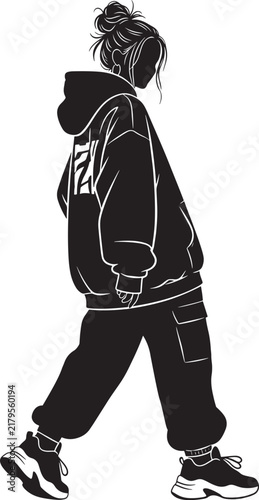 Person walking in casual streetwear outfit silhouette