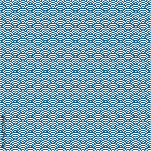 Blue Seigaiha Japanese wave seamless pattern background vector