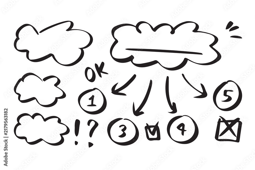 Obraz premium Cloud planning sketch line drawing elements. hand drawn icons for business cloud sketch