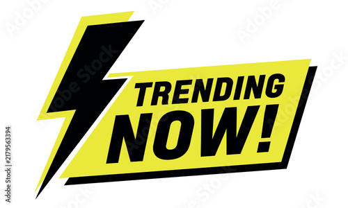 Trending now bold yellow and black lightning bolt graphic sign for social media marketing.