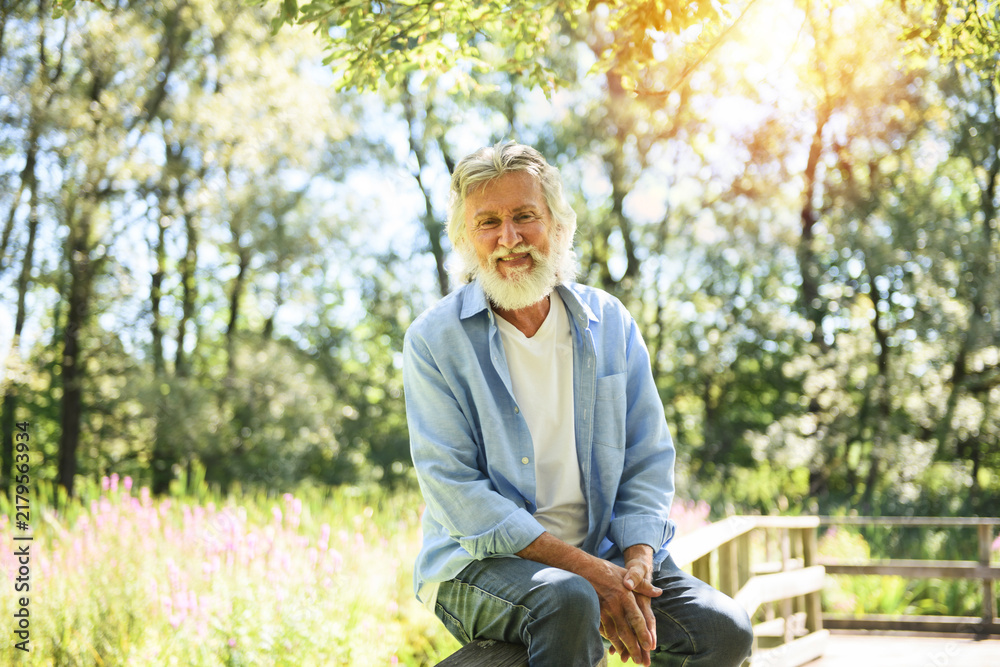 Fototapeta premium Senior man in the nice forest park