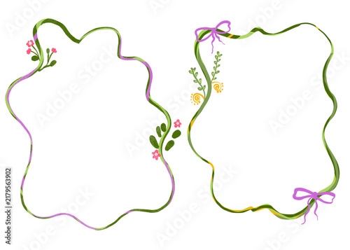 Simple Botanical Border Frames with Leaves and Flowers