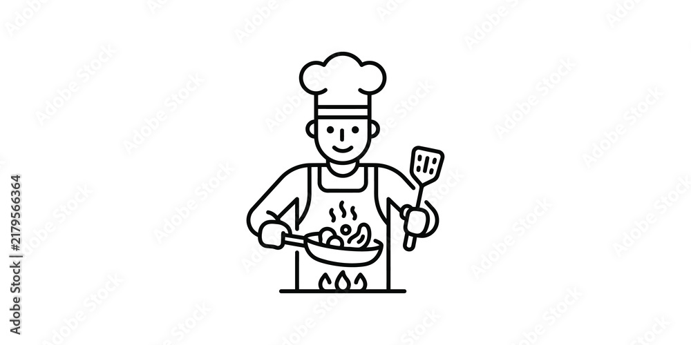 Obraz premium Professional chef cooking food in pan icon for culinary and recipes.