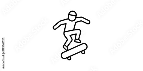Canvastavla Skateboarder performing jump trick line icon for extreme sports art