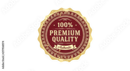 Maroon and gold 100 percent circular badge label