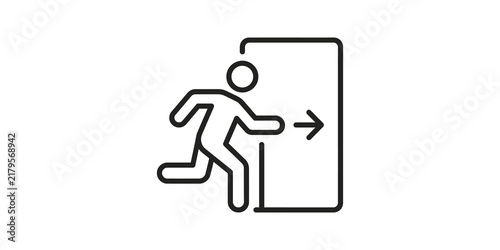Foto Emergency exit line icon sign showing running figure going out door