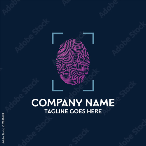 Cyber Security Biometric Fingerprint Scanner Tech Identity Logo Vector