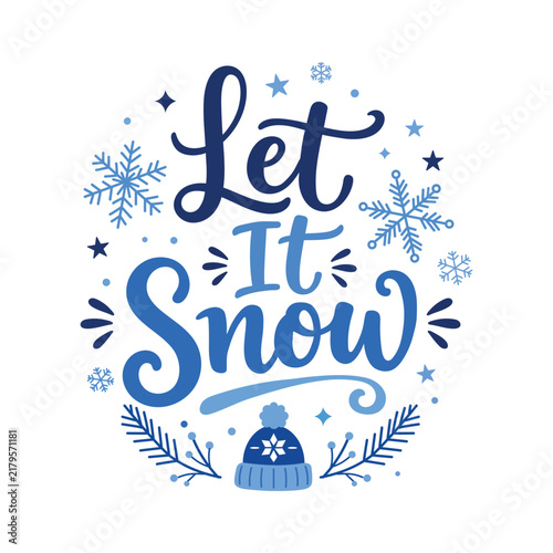 Foto Let It Snow Winter Hand Lettering with Snowflakes