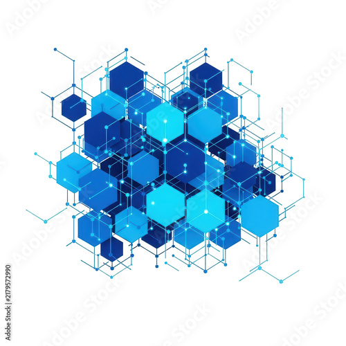 Abstract blue hexagon pattern with connected lines