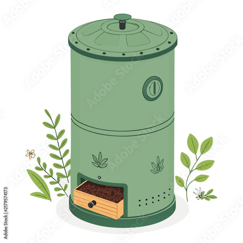organic composting machine waste processing industrial recycling flat vector illustration