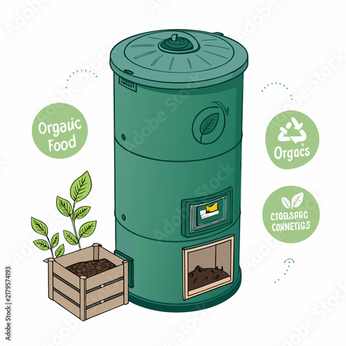 organic composting machine waste processing industrial recycling flat vector illustration