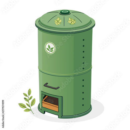 organic composting machine waste processing industrial recycling flat vector illustration