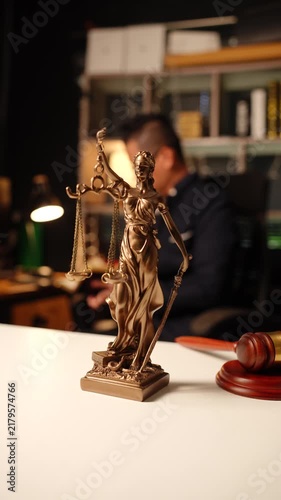 Bronze Lady Justice Statue and Wooden Gavel in Law Office Video