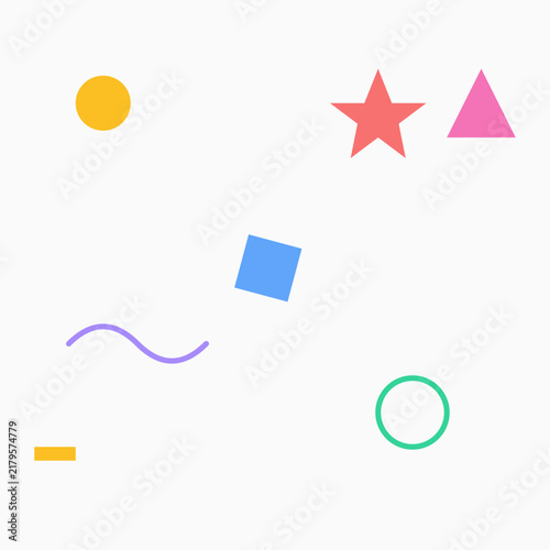Soft pastel Memphis style scattered geometric shapes background