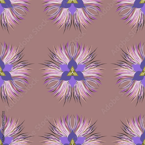 Canvas Print Soft seamless floral pattern featuring applied art and contemporary ethnic elements with fluffy flower motifs on a taupe background