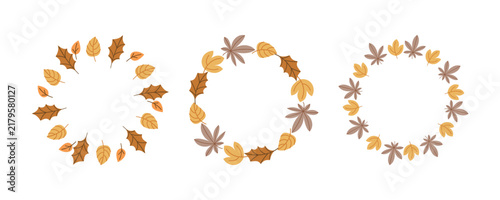 Autumn leaf wreath set vector round frame collection isolated on white background for thanksgiving card and fall sale design
