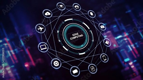 Futuristic metaverse network concept with glowing icons and interconnected digital world illustration