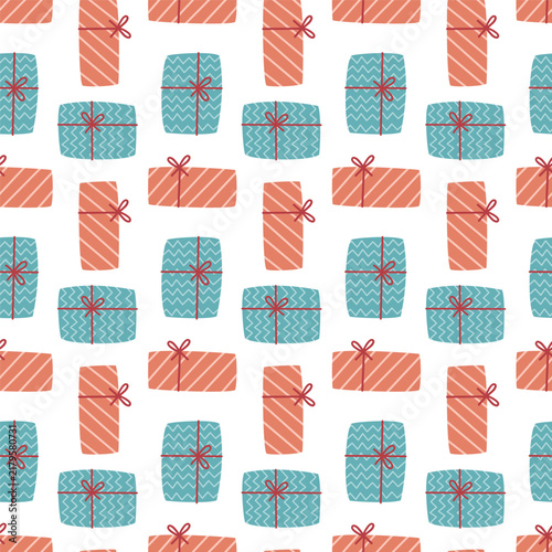 Gift box seamless pattern christmas holiday present background vector template wrapping paper design