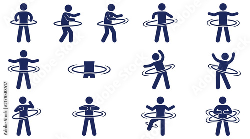Stick figure silhouettes exercising with hula hoops