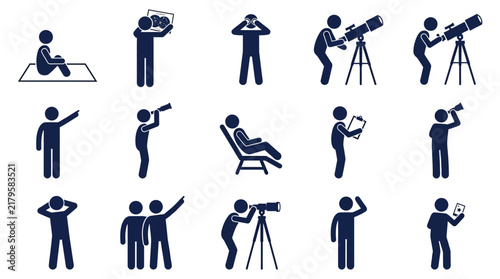 Stick figure icons performing various observation activities